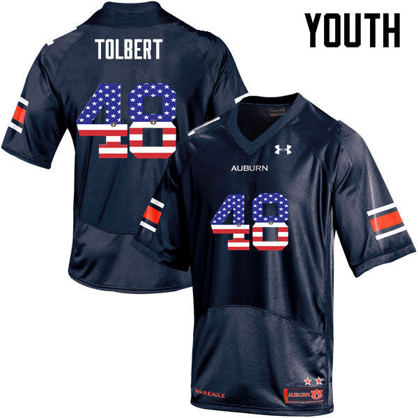 Youth Auburn Tigers #48 C.J. Tolbert USA Flag Fashion Navy College Stitched Football Jersey